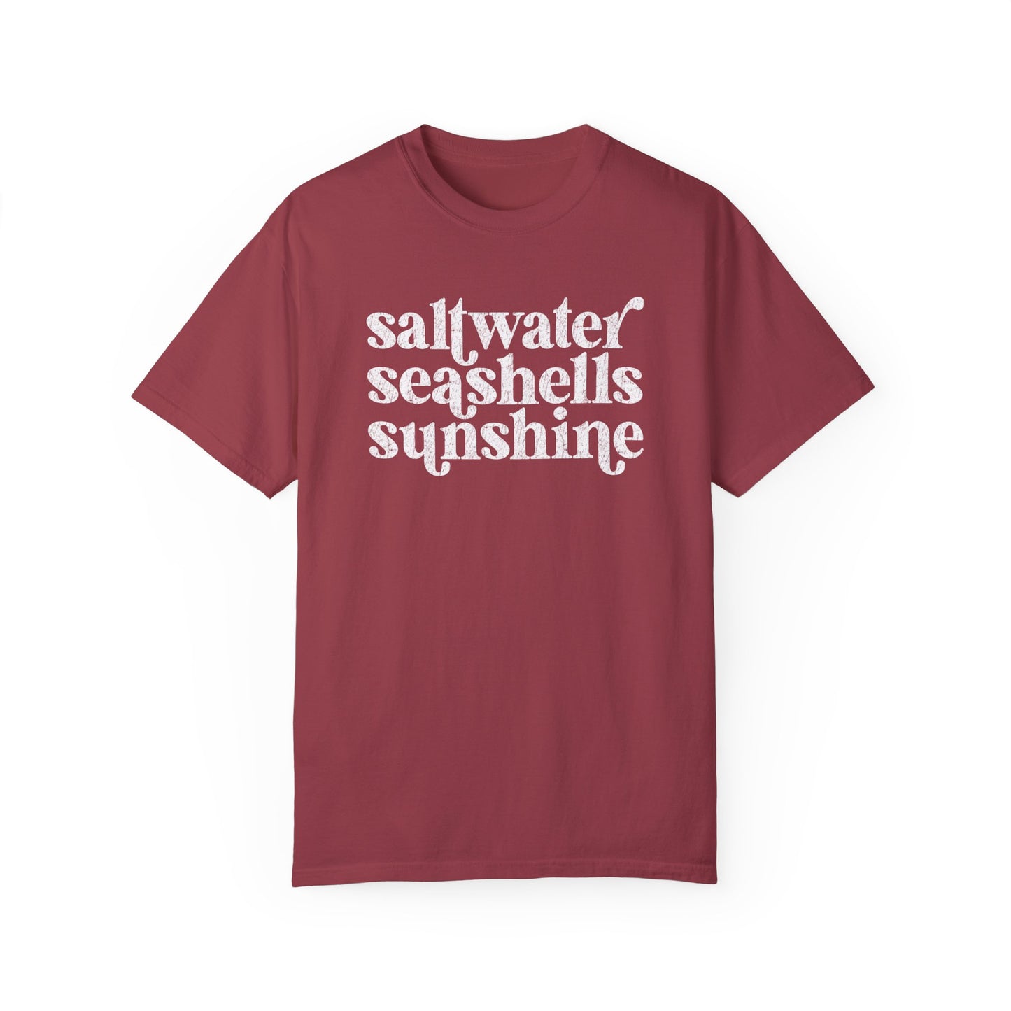 White Saltwater, Seashells, Sunshine Comfort Colors Tee