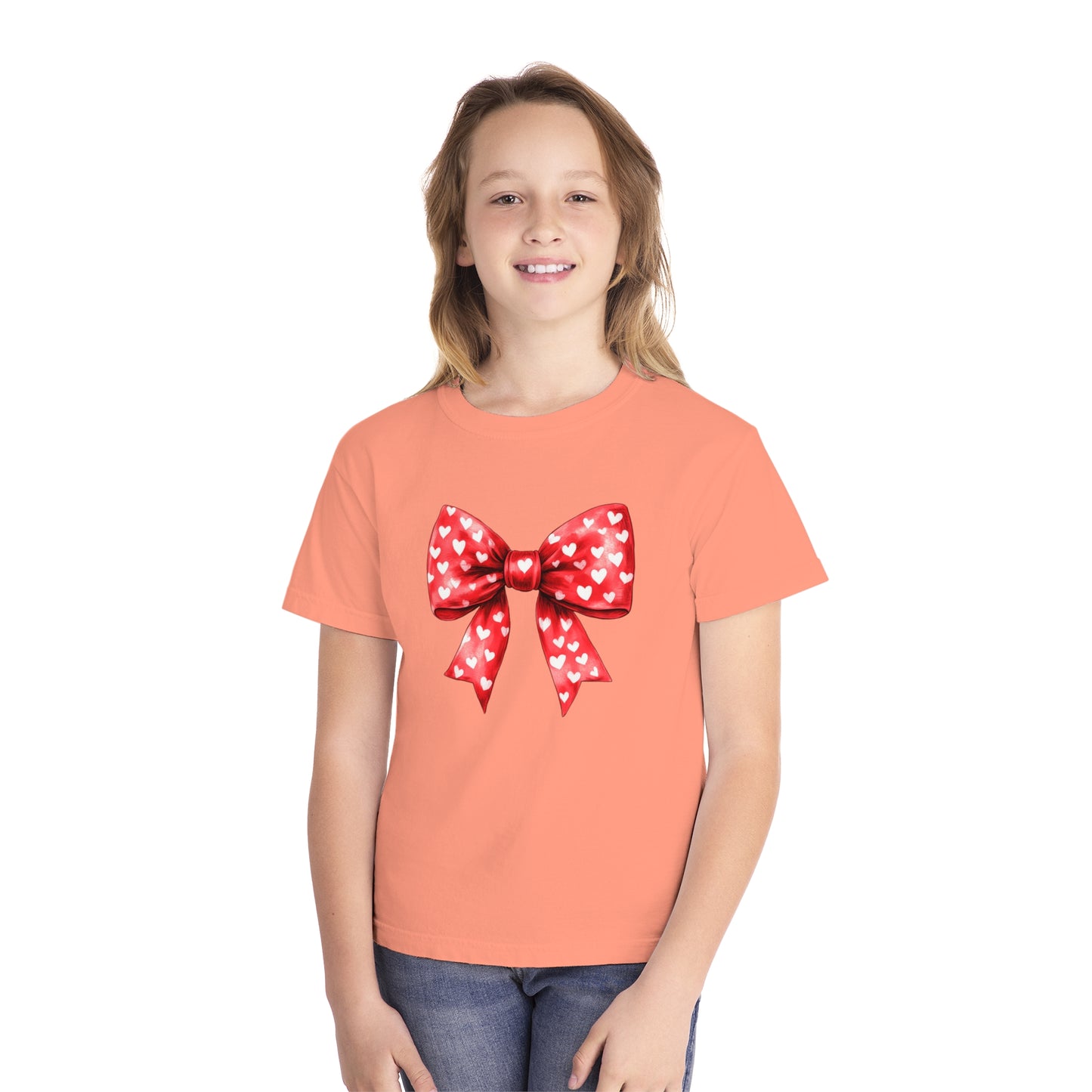 Heart Bow Youth Comfort Colors Tee