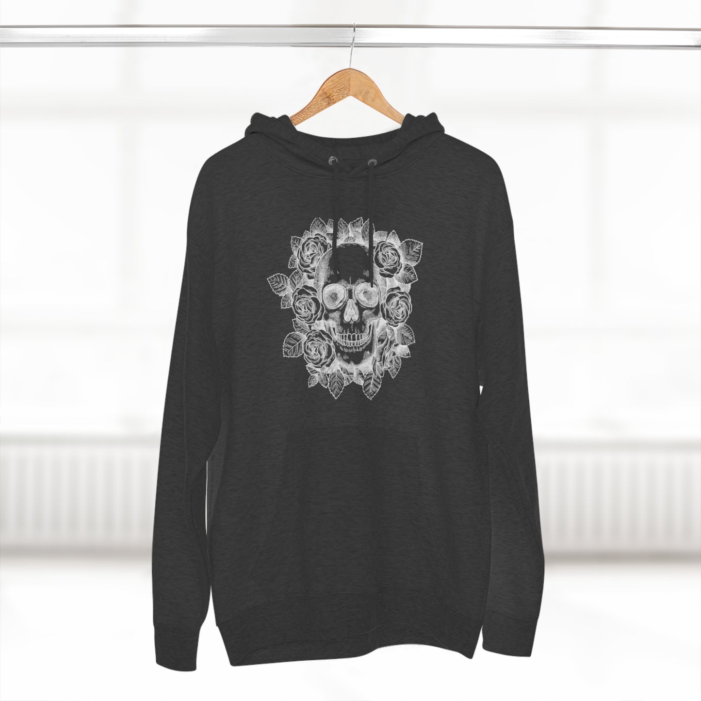 Skull with Rose Background - Unisex Premium Pullover Hoodie