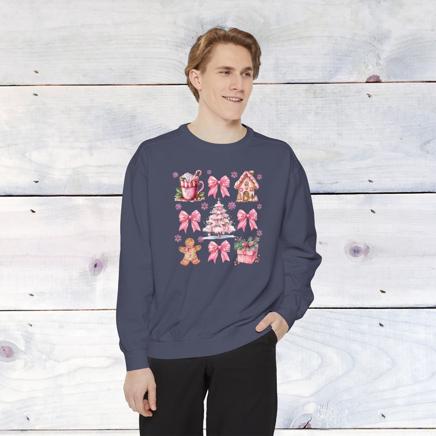 Pink Holiday Grid Comfort Colors Sweater