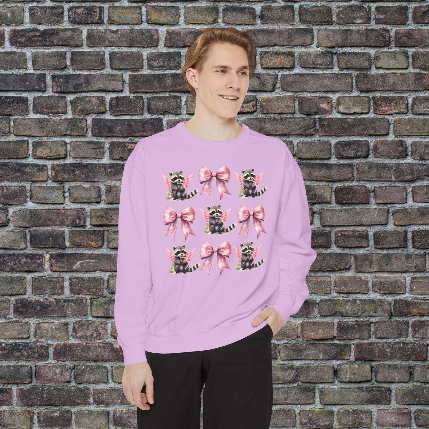 Raccoon Grid Valentine Adult Comfort Colors Sweatshirt