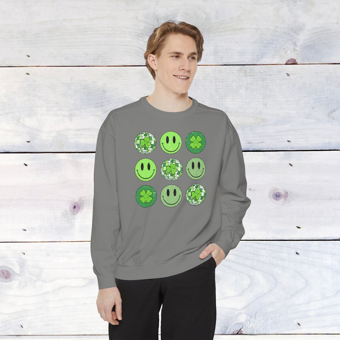Smiley St Patty's Day Grid Comfort Colors Sweatshirt