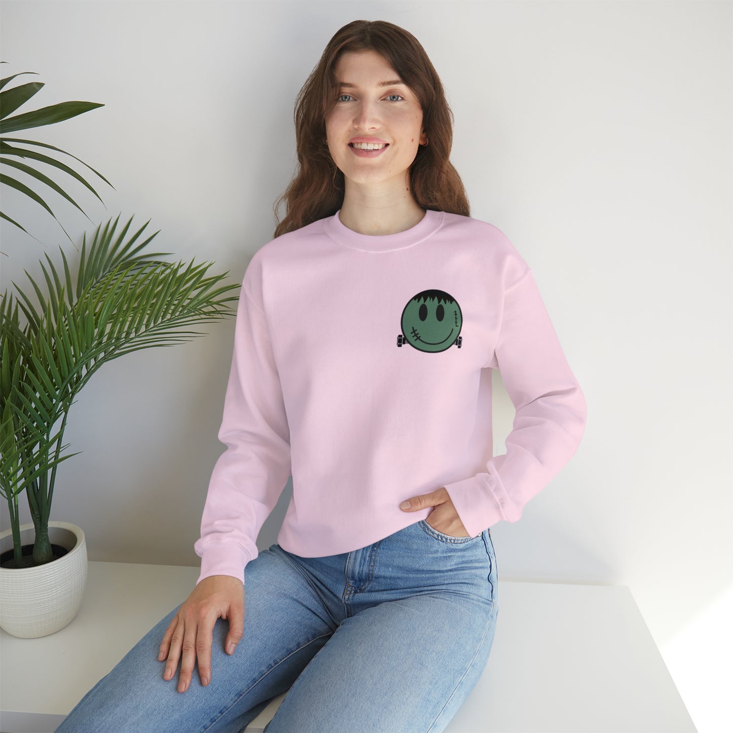 Halloween - Franken Smile Front, Halloween Bolt Back - Sweater / Pullover