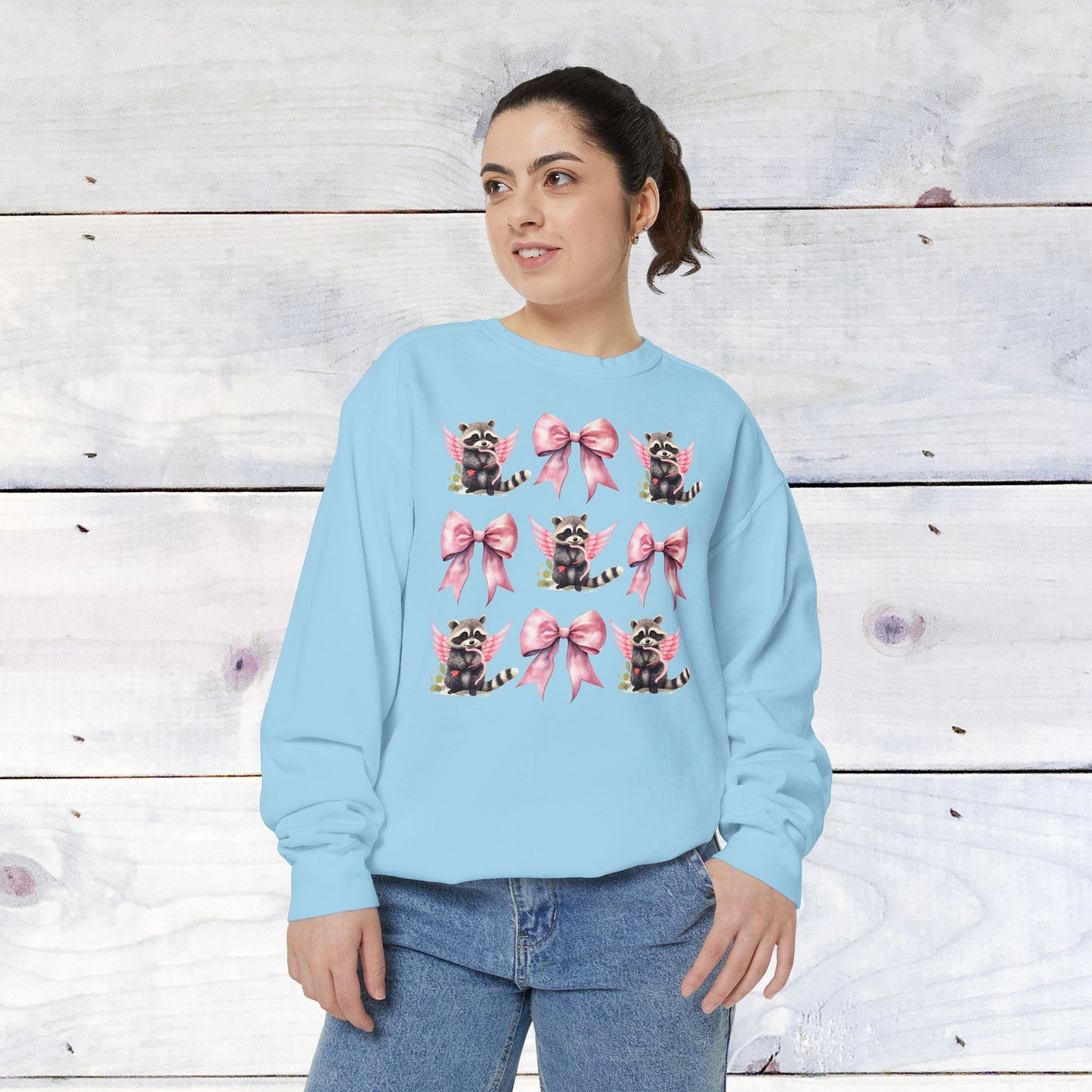 Raccoon Grid Valentine Adult Comfort Colors Sweatshirt