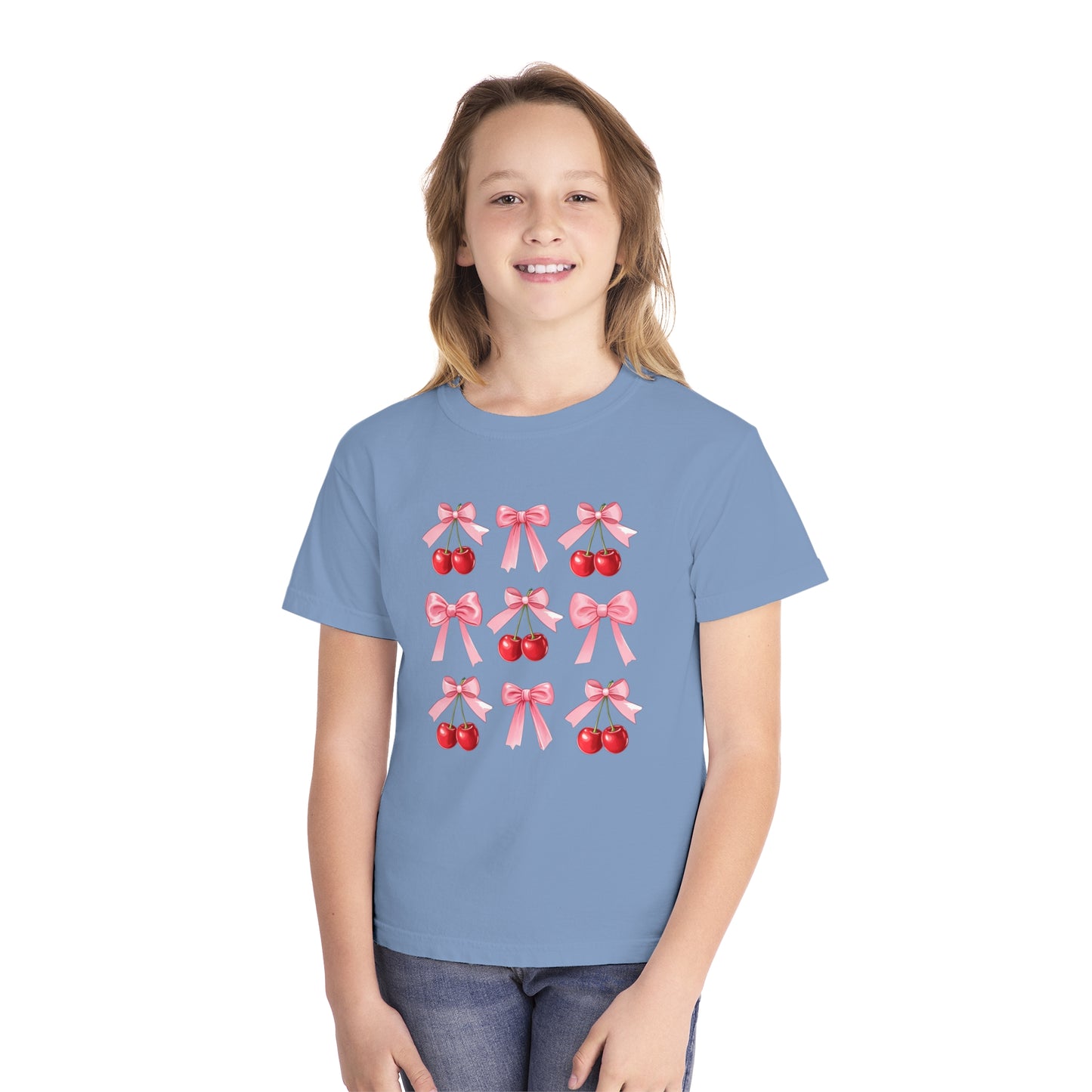 Cherry Bow Grid Comfort Colors Tee
