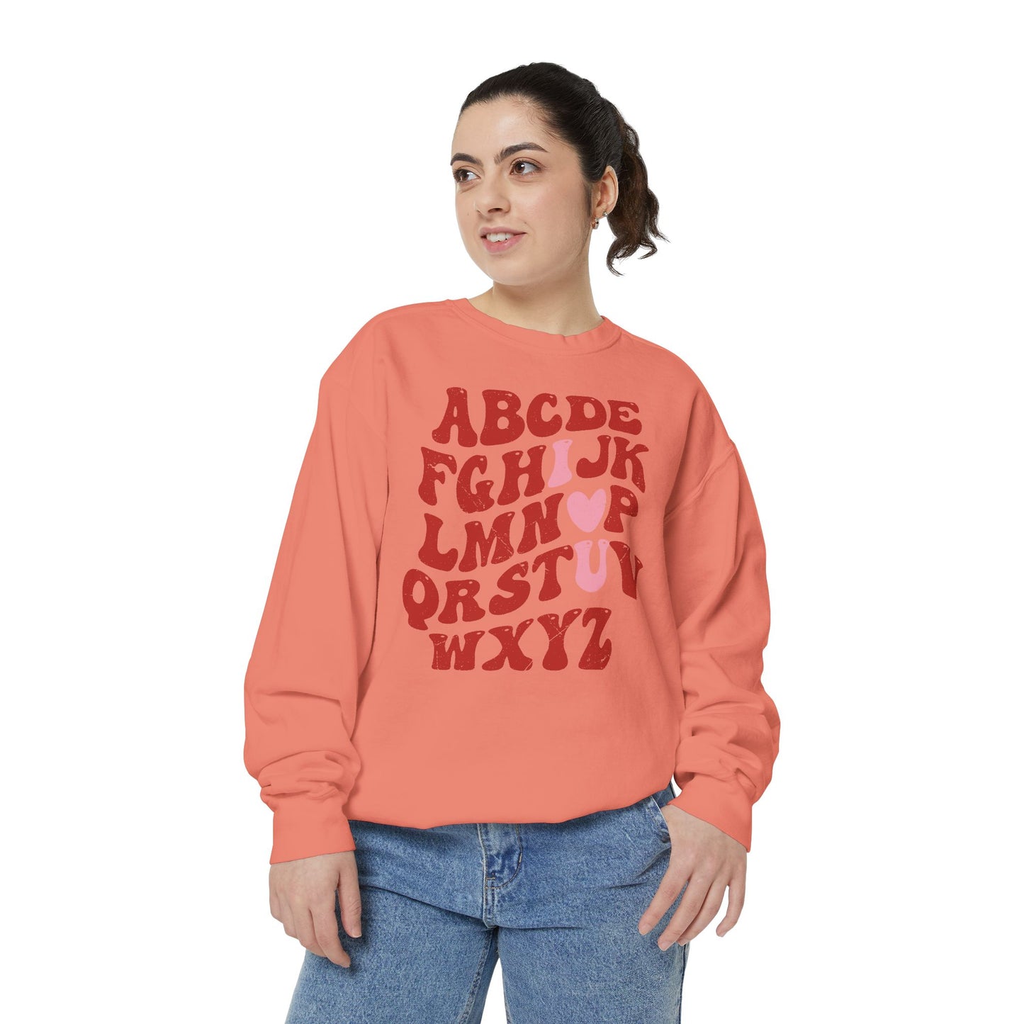 Red Alphabet I love you Adult Comfort Colors Sweatshirt