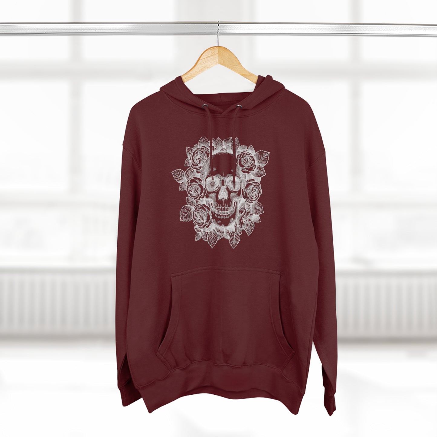 Skull with Rose Background - Unisex Premium Pullover Hoodie