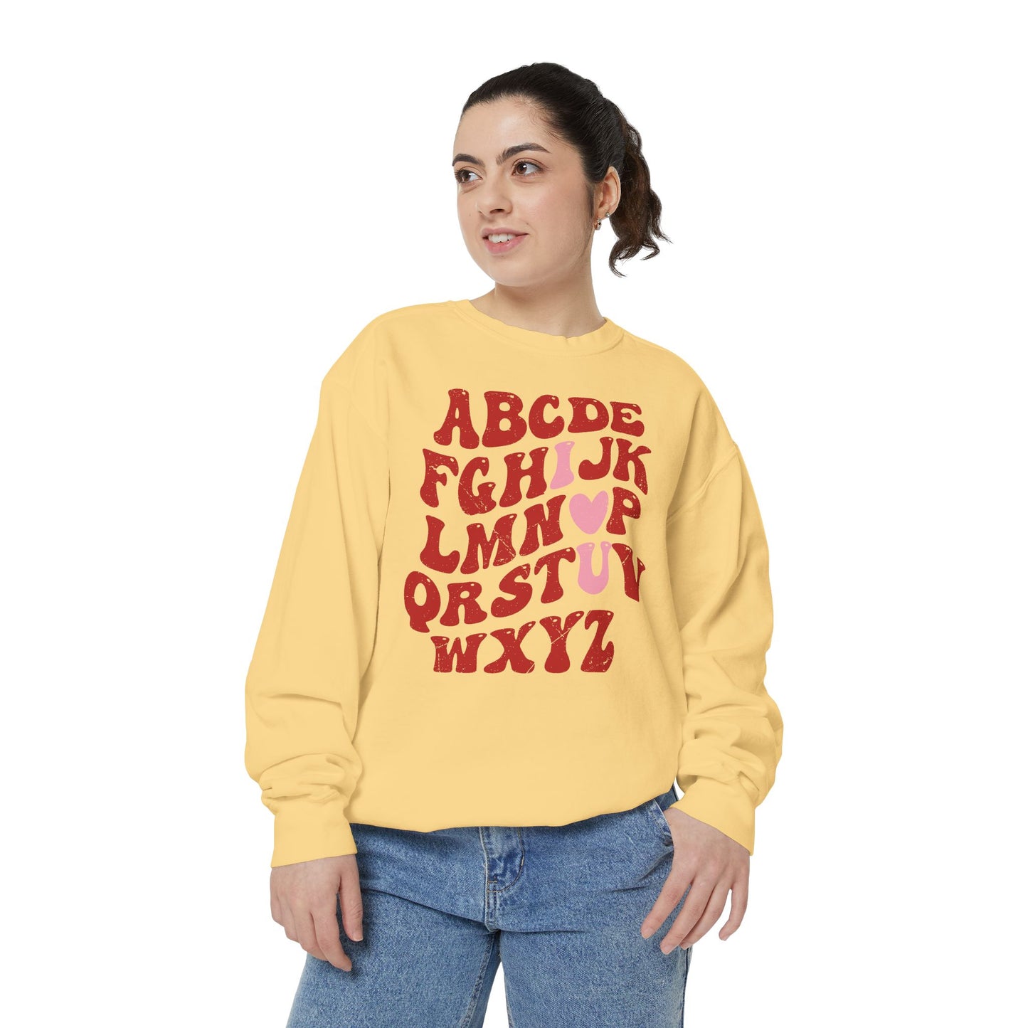 Red Alphabet I love you Adult Comfort Colors Sweatshirt