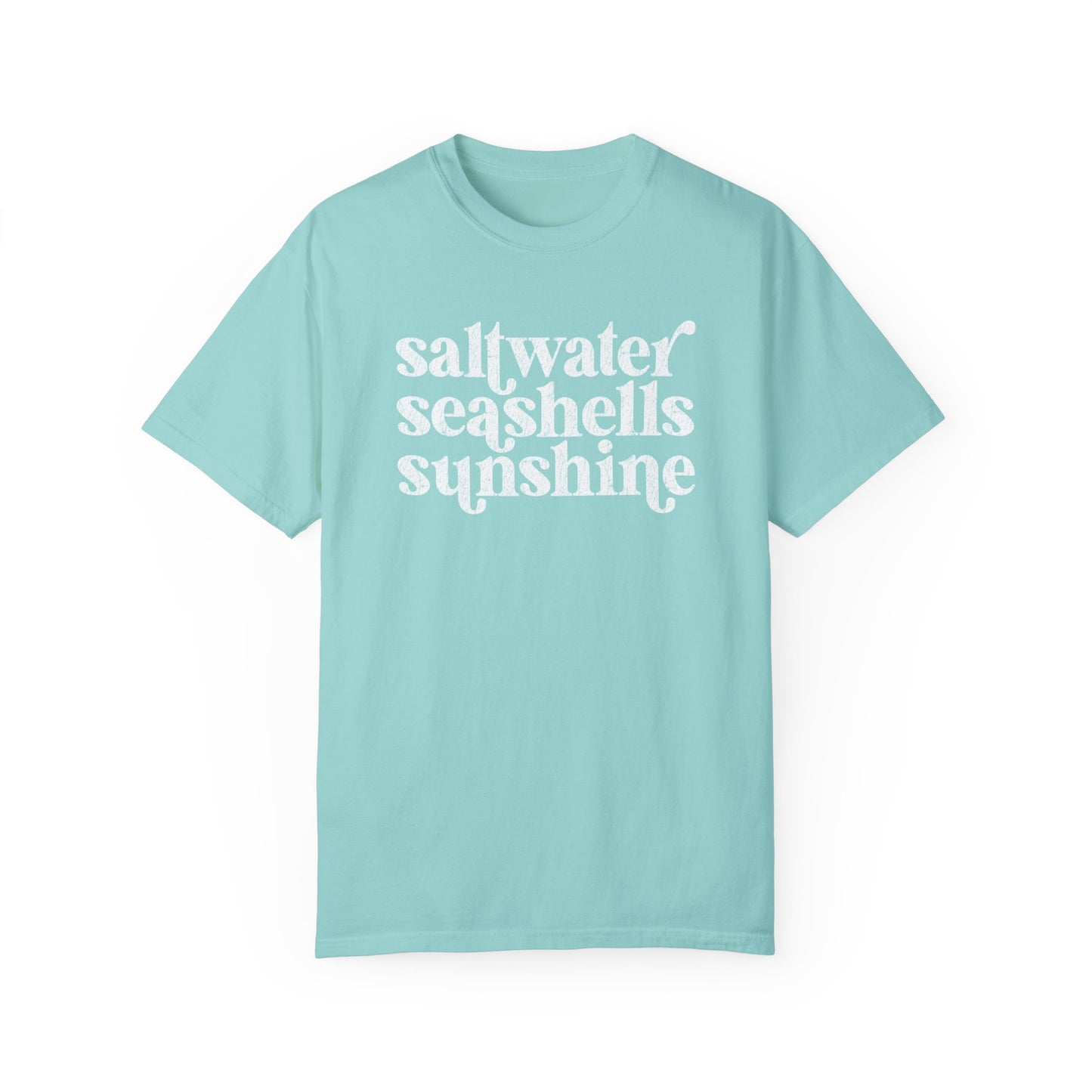 White Saltwater, Seashells, Sunshine Comfort Colors Tee