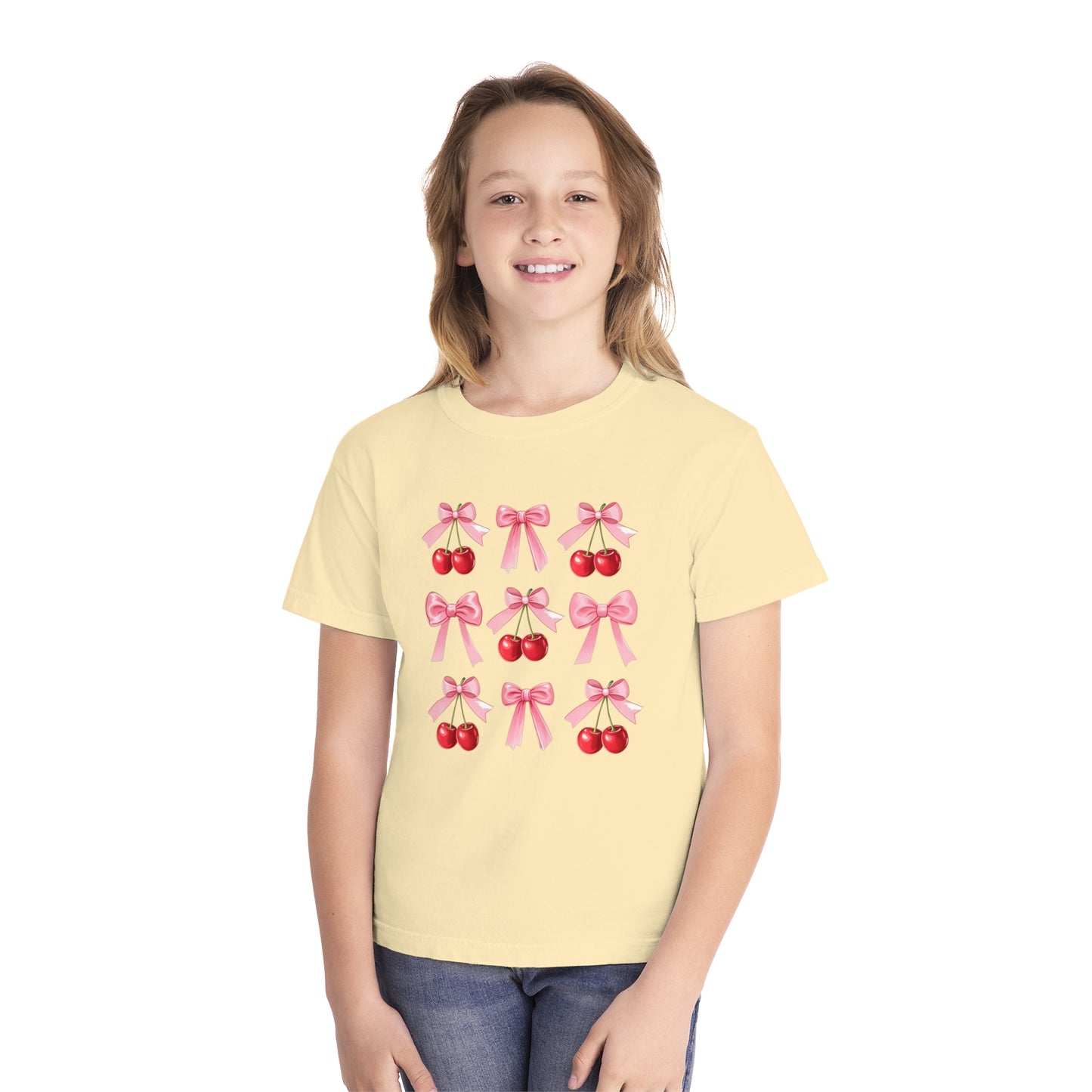 Cherry Bow Grid Comfort Colors Tee