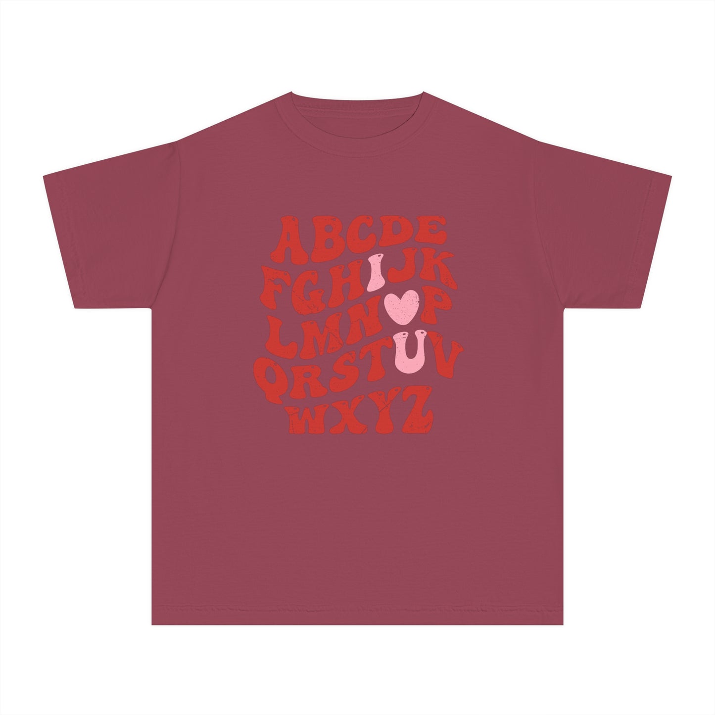 Red Alpha I Love You Youth Comfort Colors Tee