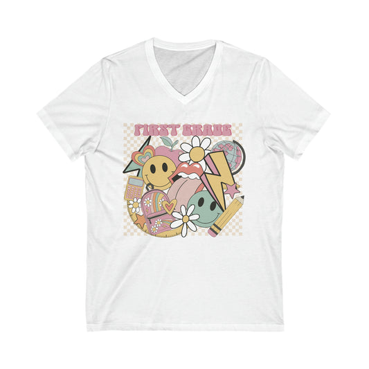 First Grade Fun Teacher Unisex V-Neck Tee