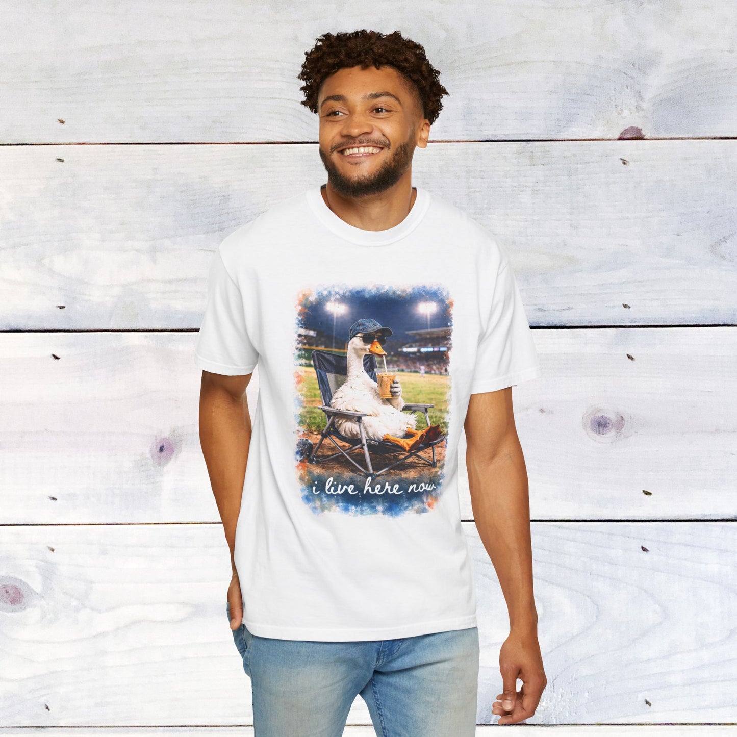 'I Live Here Now' Baseball Stadium Goose Comfort Colors Unisex T-Shirt