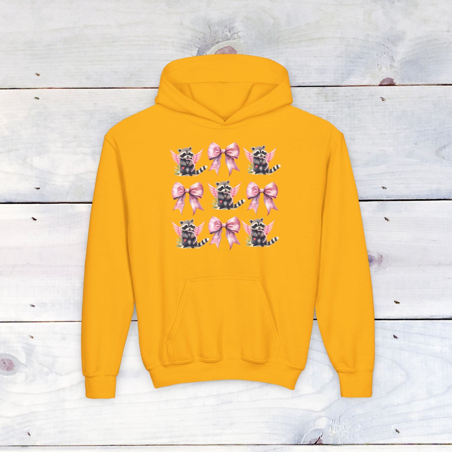 Raccoon Bow Grid Valentine Youth Hoodie