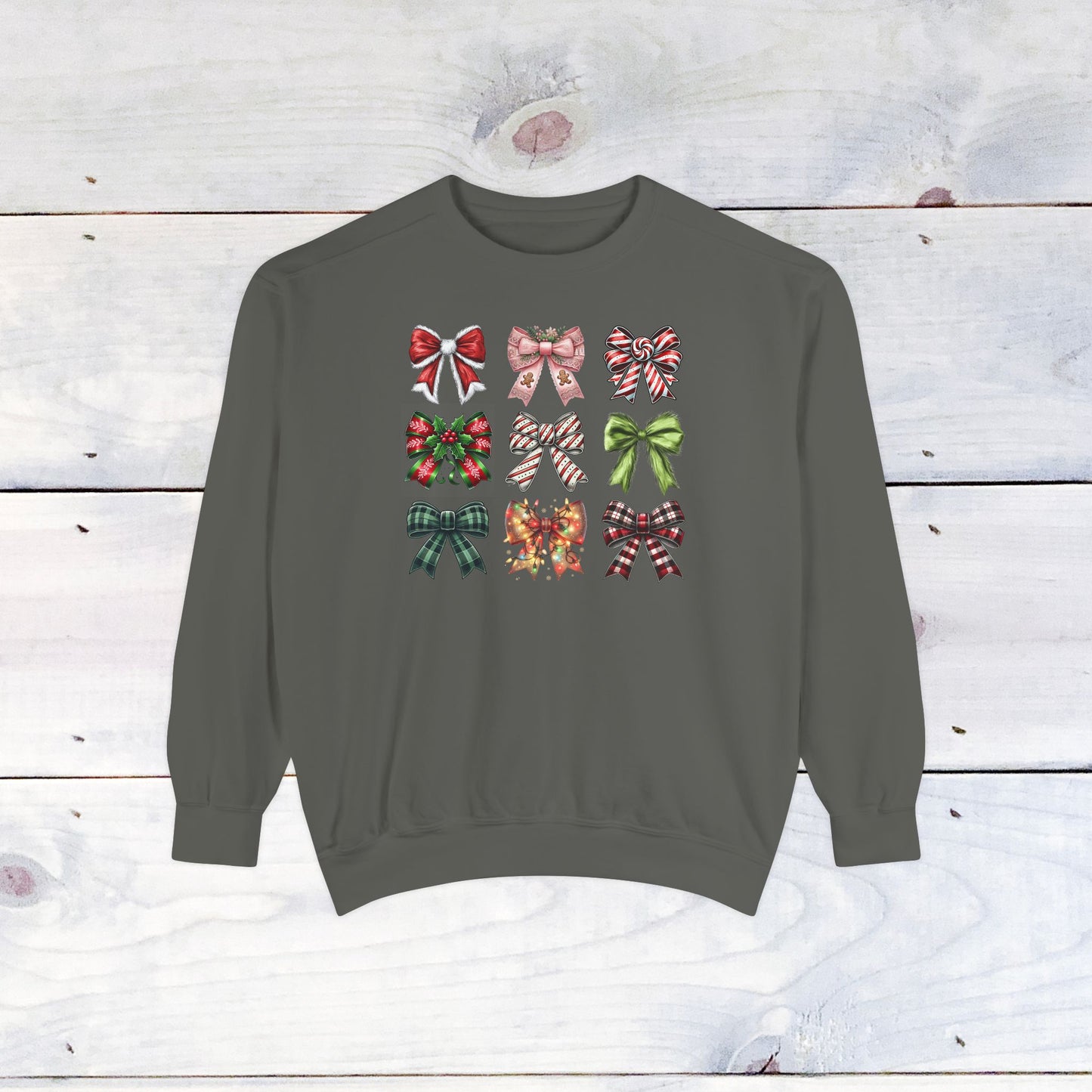 Christmas Bow Grid Comfort Colors Sweater