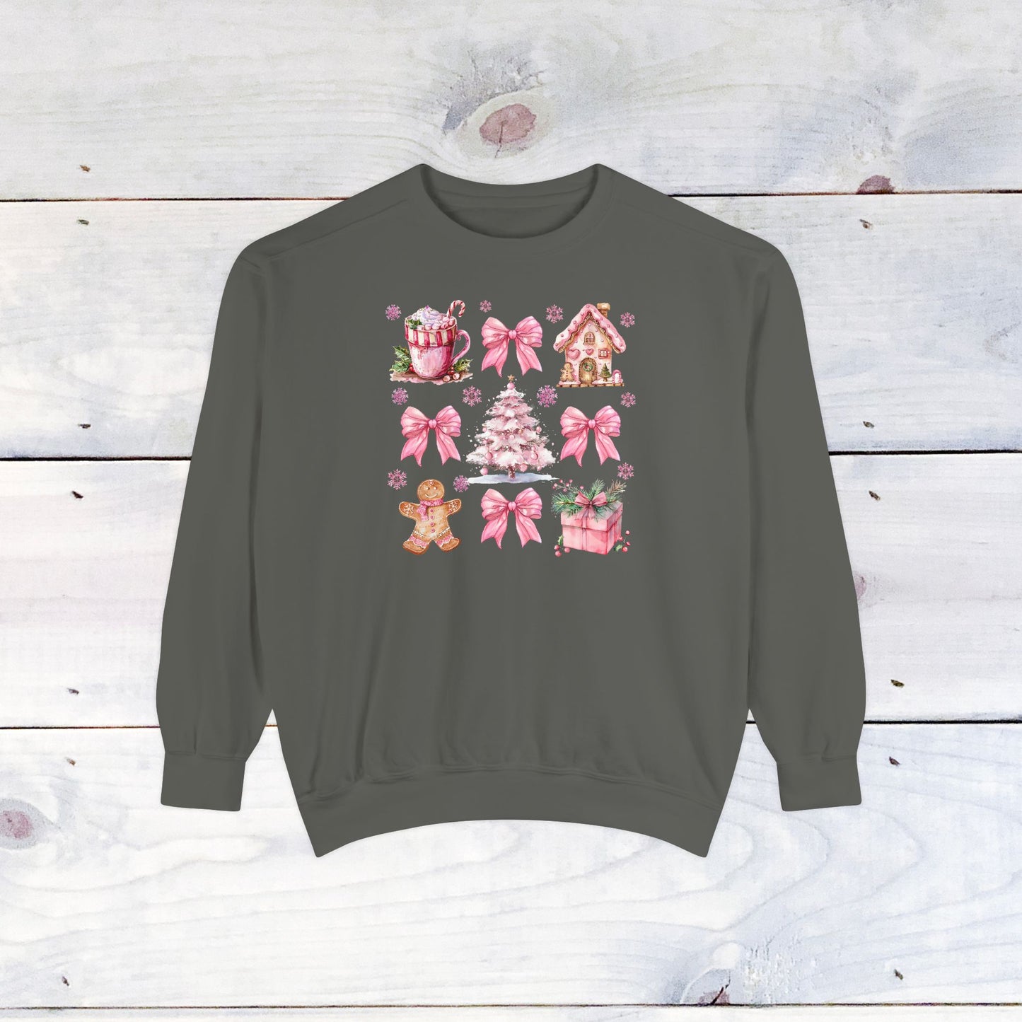 Pink Holiday Grid Comfort Colors Sweater