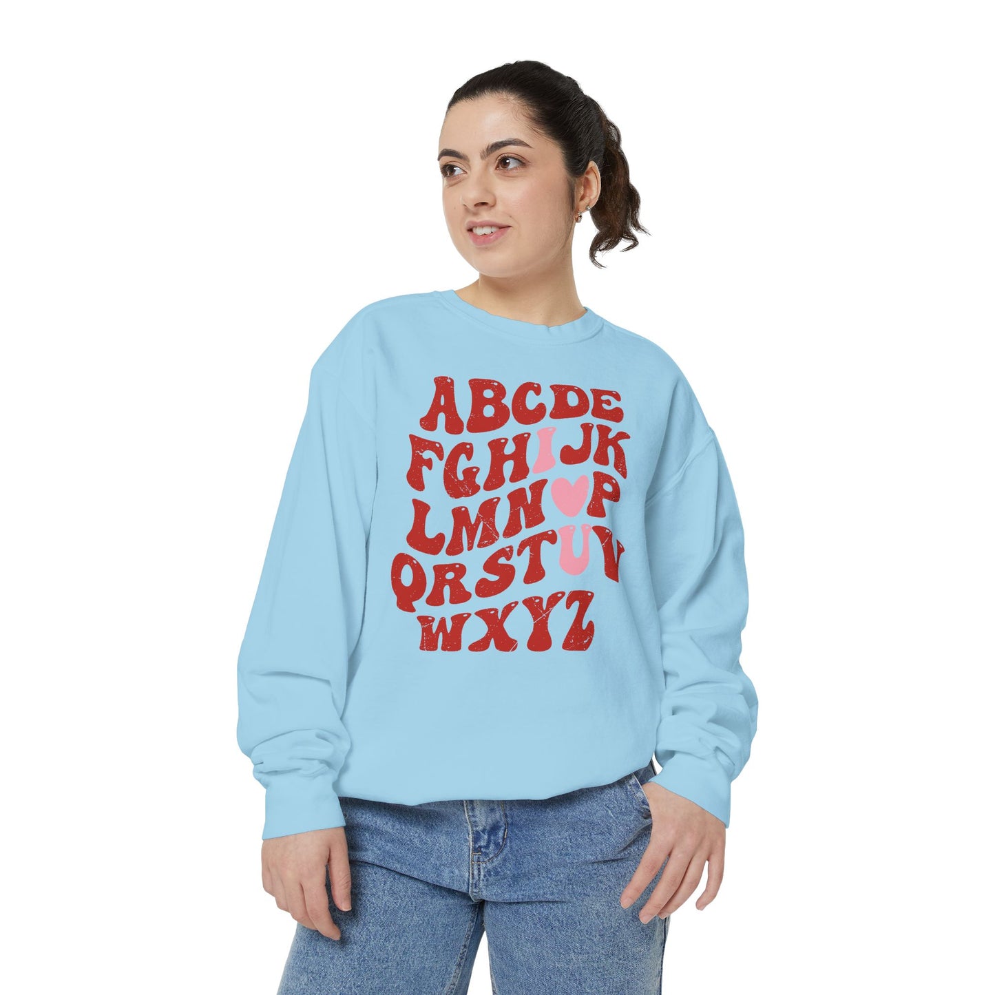 Red Alphabet I love you Adult Comfort Colors Sweatshirt