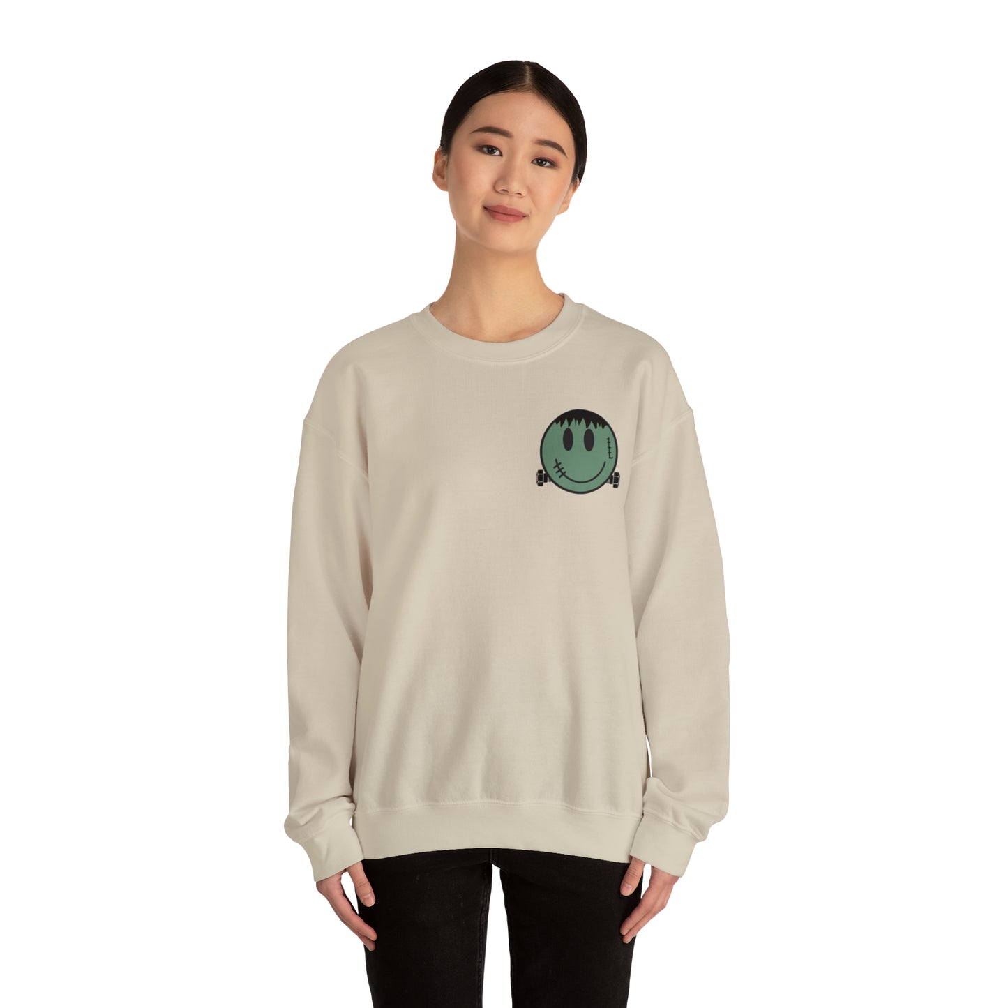 Halloween - Franken Smile Front, Halloween Bolt Back - Sweater / Pullover
