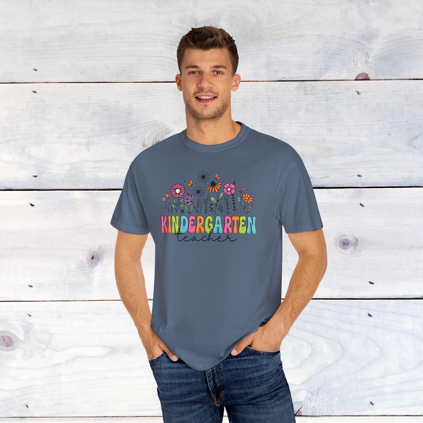 Kinder Flower Teacher Shirt - Comfort Colors