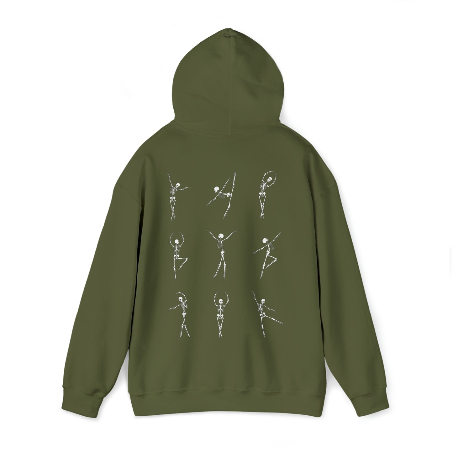 Dancing Skeleton Hoodie- Dancing Skeleton Front- Multi -Dancing Skeleton Back, Mutliple Color Options, Unisex Heavy Blend™ Hooded Sweatshirt