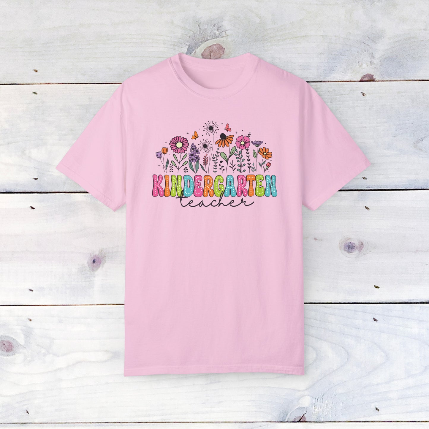 Kinder Flower Teacher Shirt - Comfort Colors