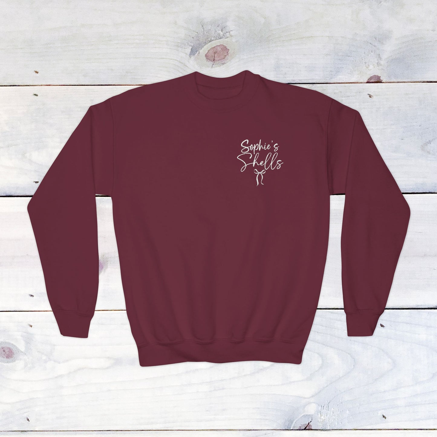 Custom Sophie's Shells Youth Crewneck Sweatshirt - Embrodiery