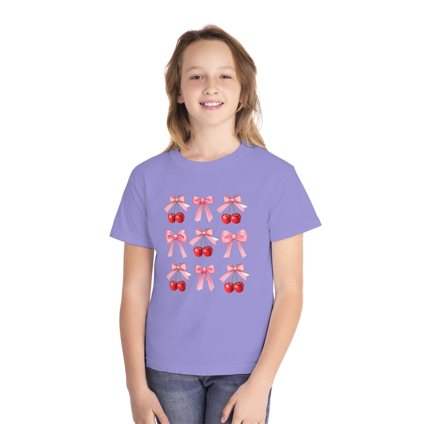 Cherry Bow Grid Comfort Colors Tee