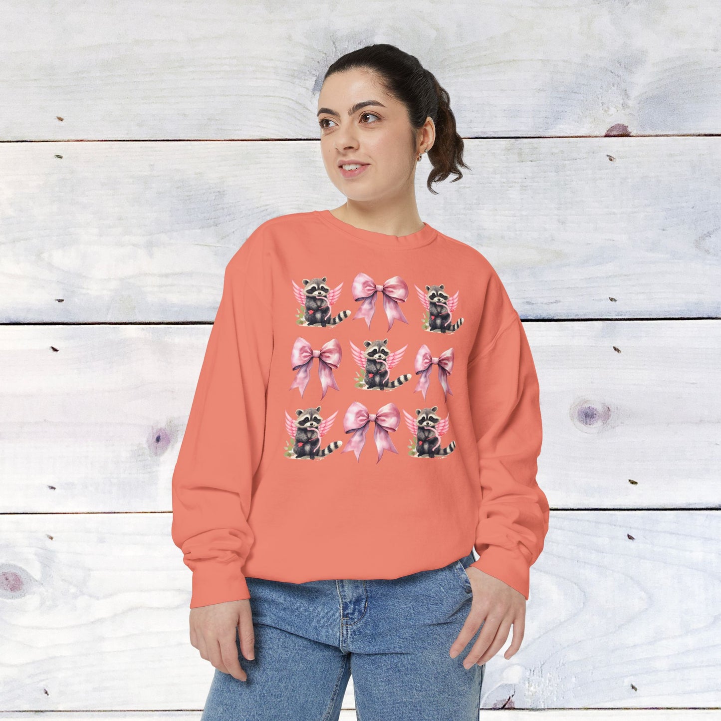 Raccoon Grid Valentine Adult Comfort Colors Sweatshirt