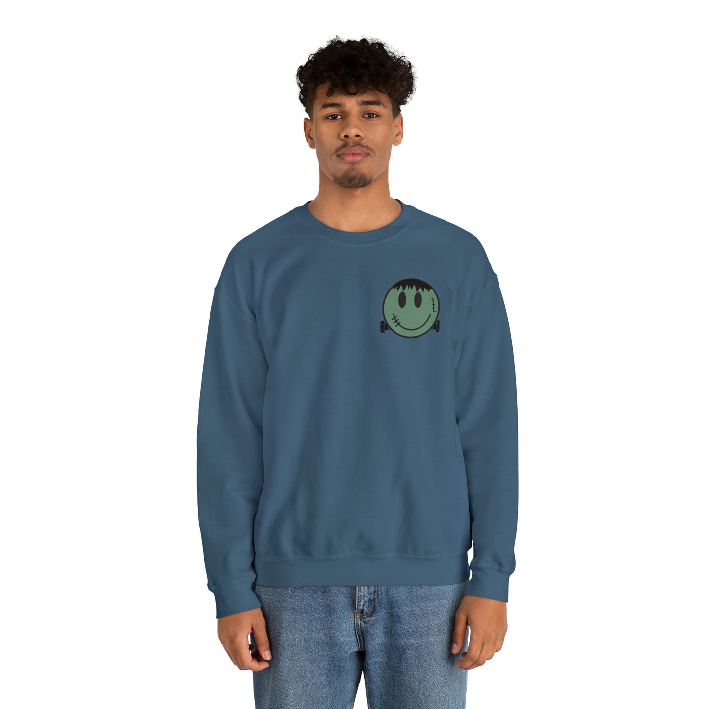 Halloween - Franken Smile Front, Halloween Bolt Back - Sweater / Pullover