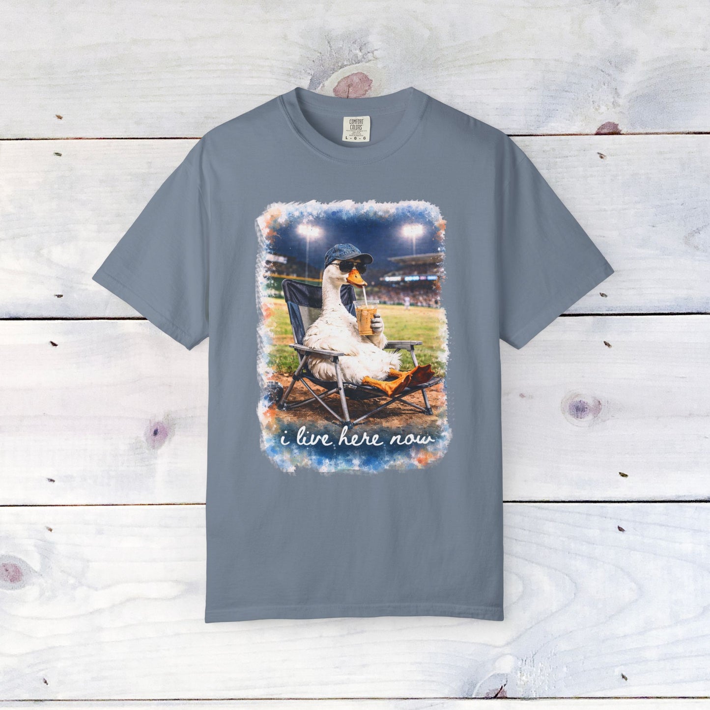 'I Live Here Now' Baseball Stadium Goose Comfort Colors Unisex T-Shirt