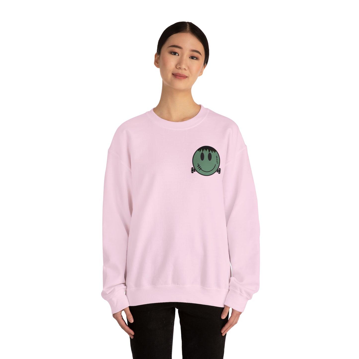 Halloween - Franken Smile Front, Halloween Bolt Back - Sweater / Pullover