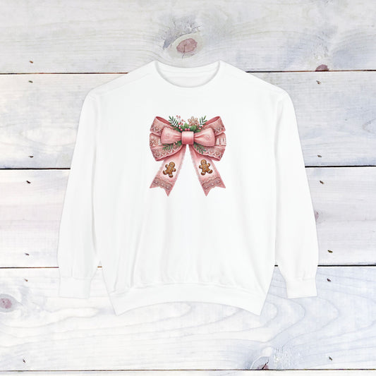 Pink Gingerbread Bow Comfort Colors Sweater