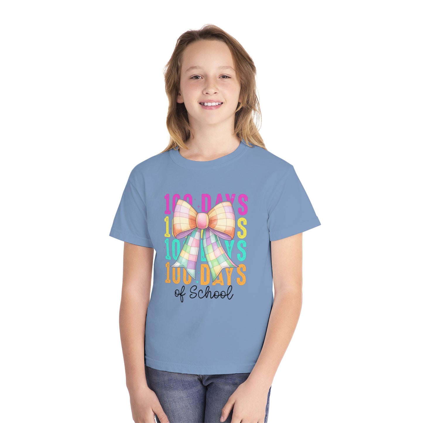 Youth 100 Days Disco Bow Comfort Colors Tee