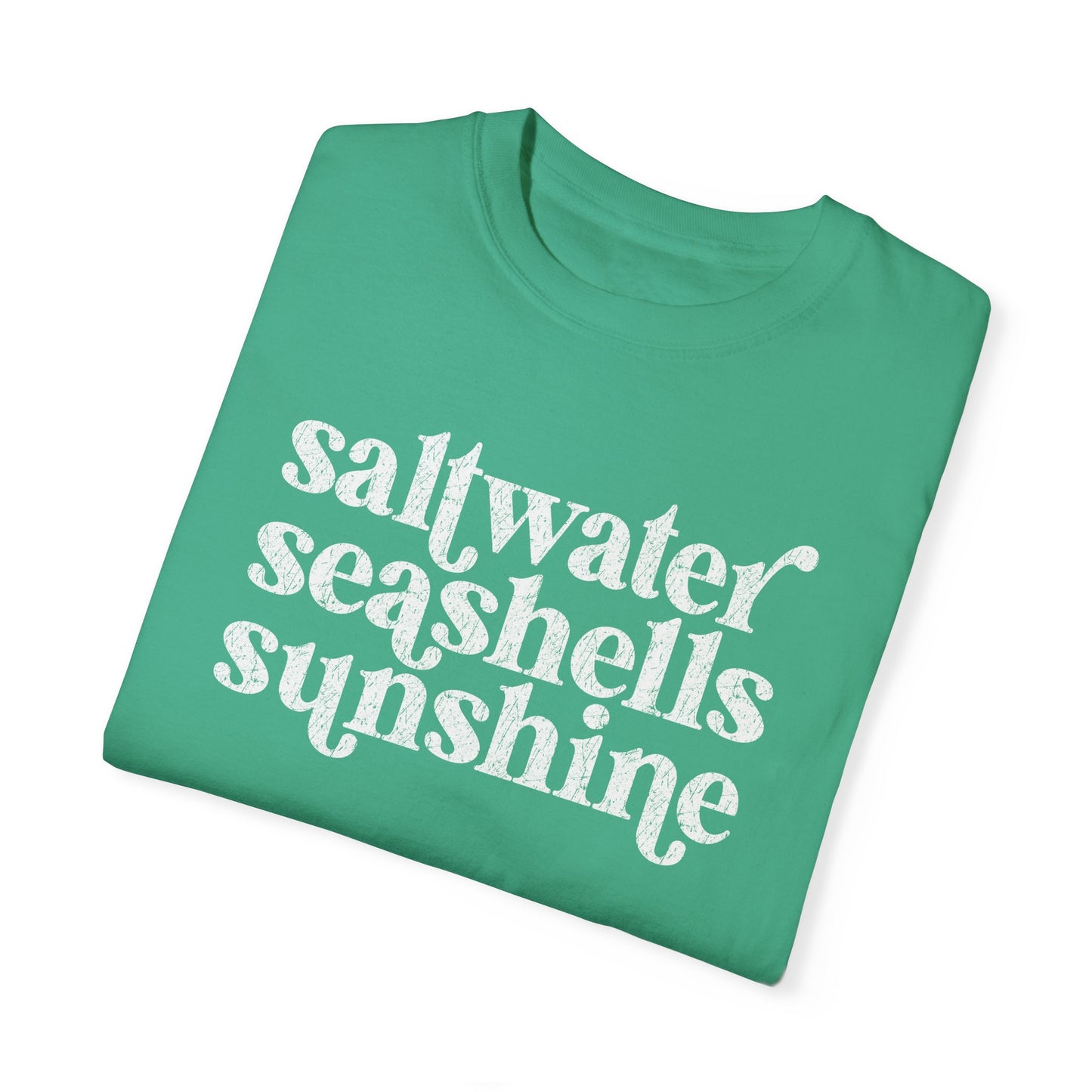 White Saltwater, Seashells, Sunshine Comfort Colors Tee