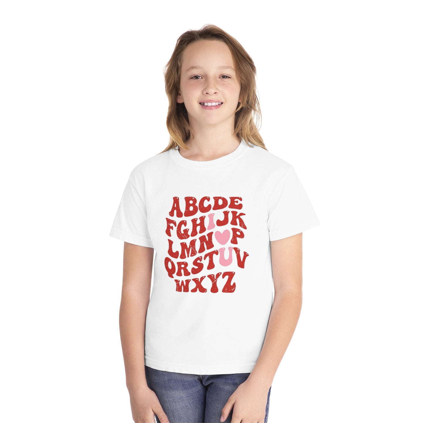 Red Alpha I Love You Youth Comfort Colors Tee