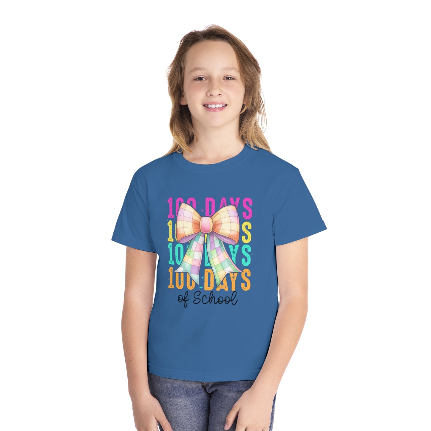 Youth 100 Days Disco Bow Comfort Colors Tee