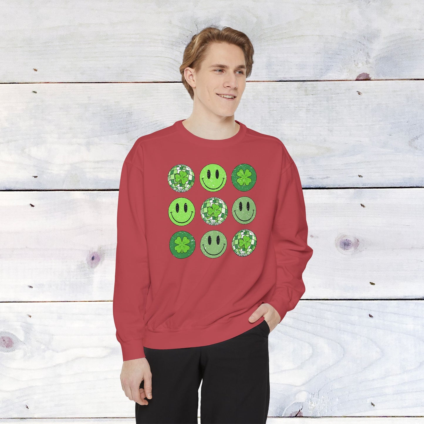 Smiley St Patty's Day Grid Comfort Colors Sweatshirt