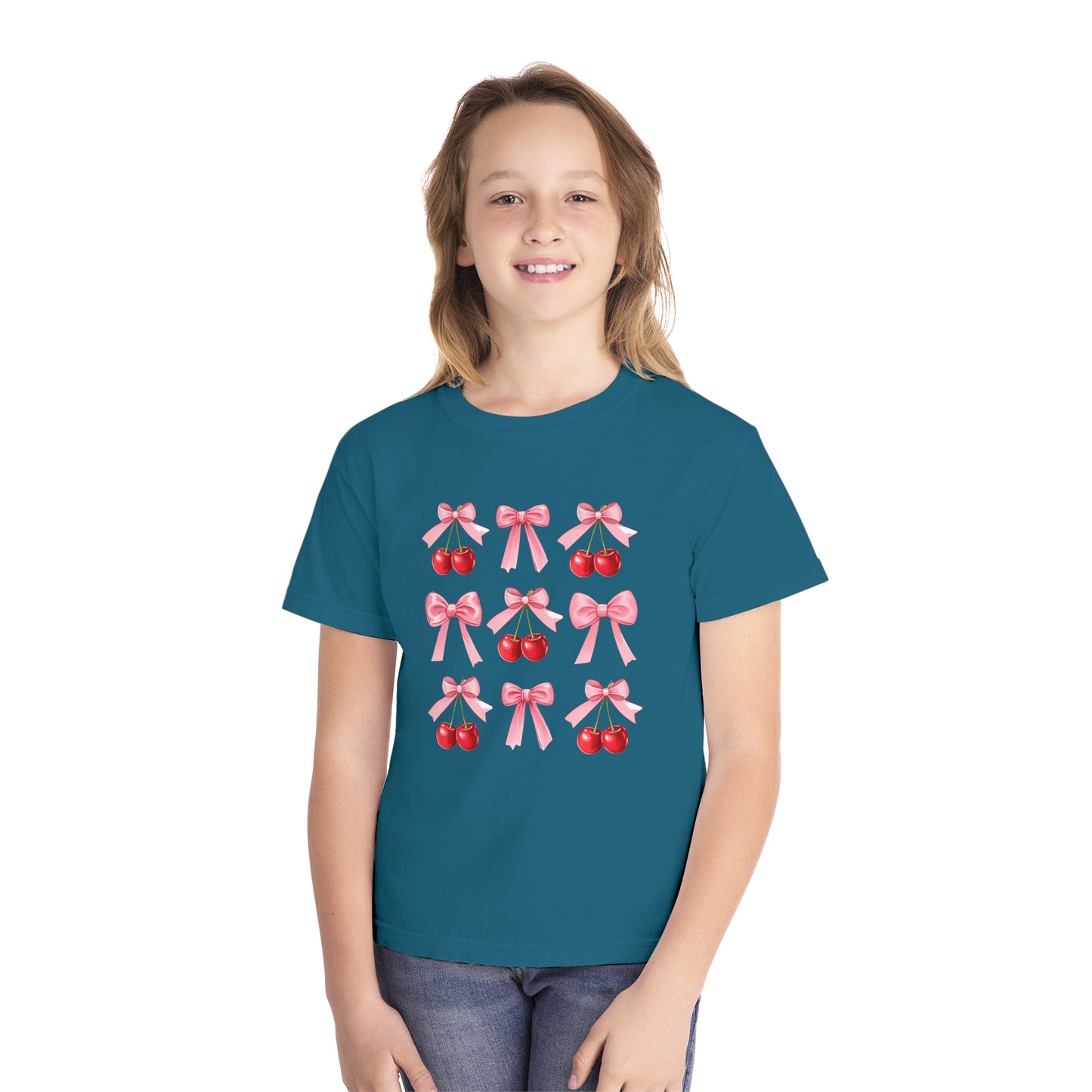 Cherry Bow Grid Comfort Colors Tee