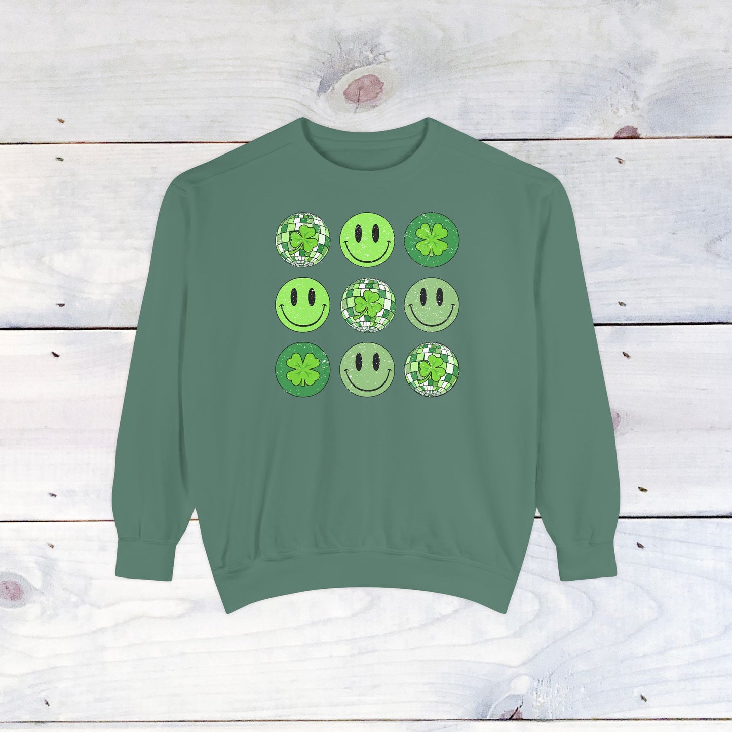 Smiley St Patty's Day Grid Comfort Colors Sweatshirt