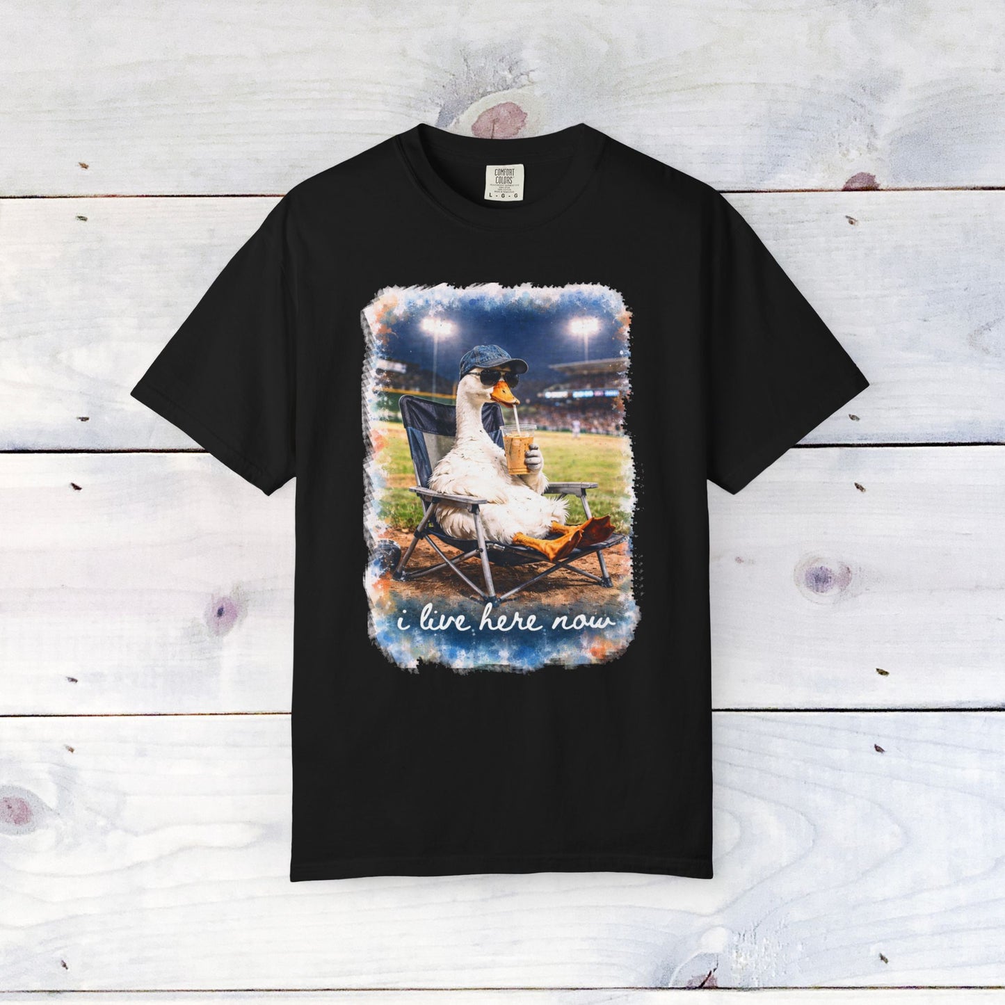 'I Live Here Now' Baseball Stadium Goose Comfort Colors Unisex T-Shirt