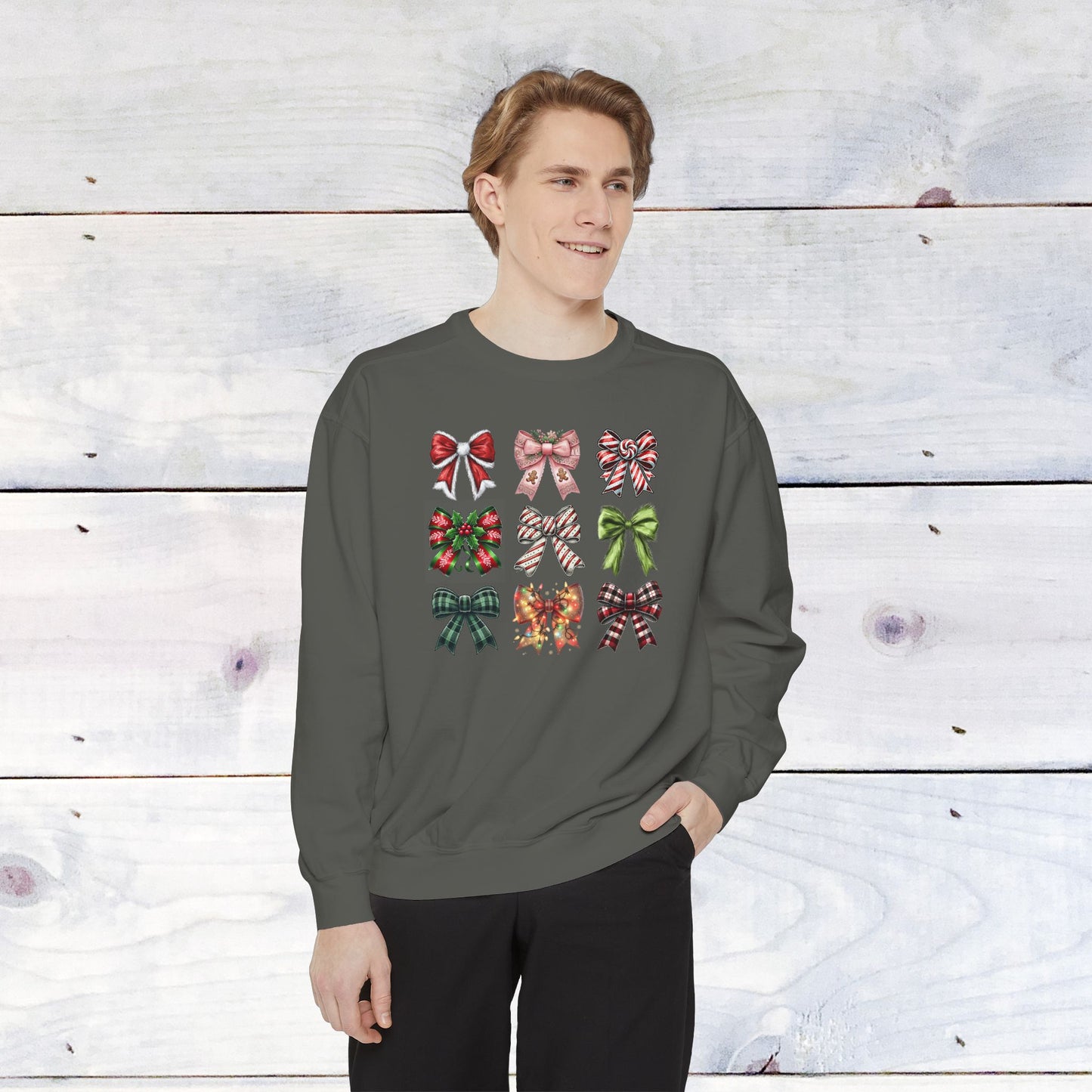 Christmas Bow Grid Comfort Colors Sweater