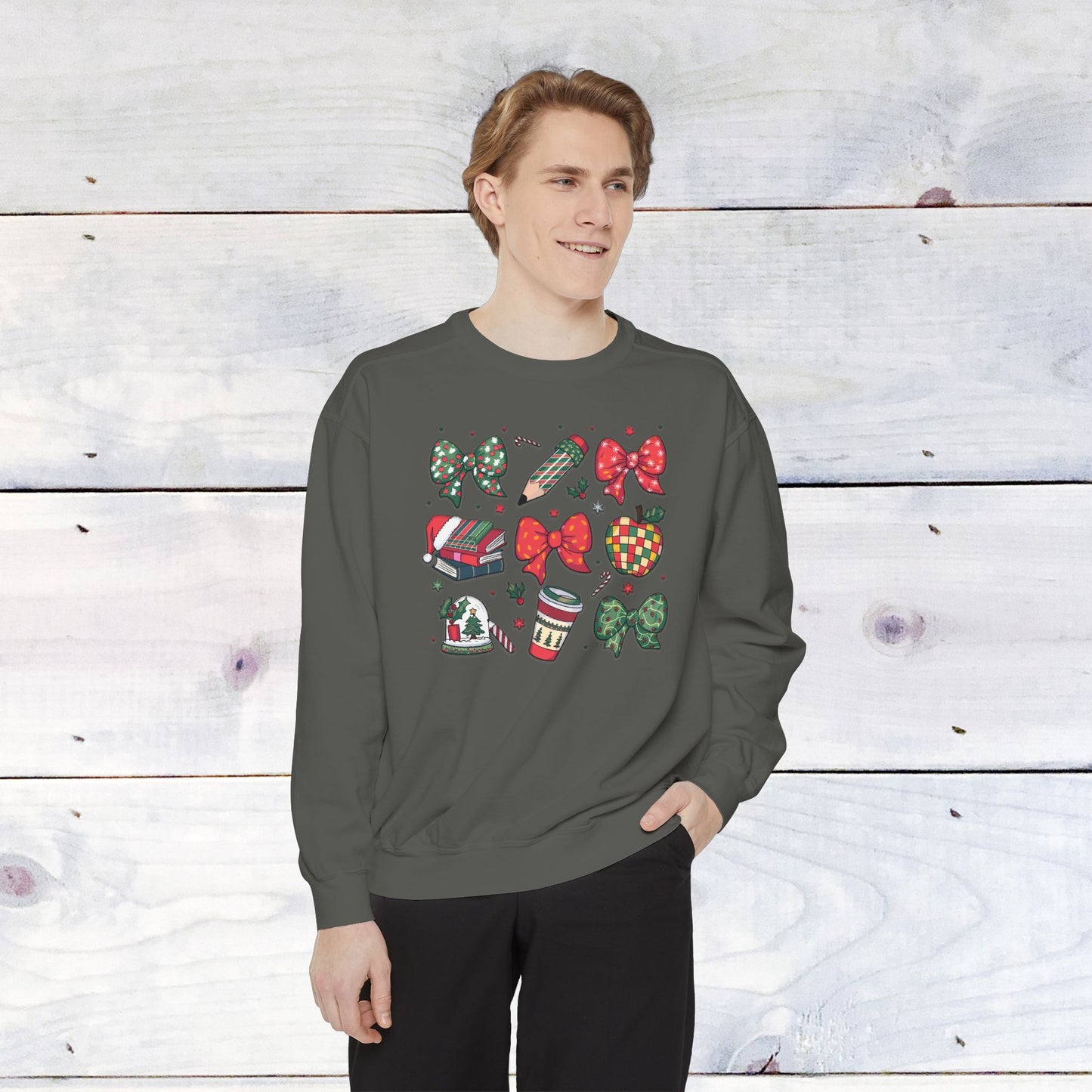 Teacher Christmas Grid Comfort Colors Sweater