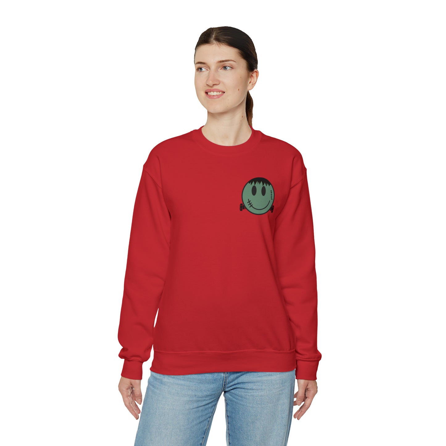 Halloween - Franken Smile Front, Halloween Bolt Back - Sweater / Pullover