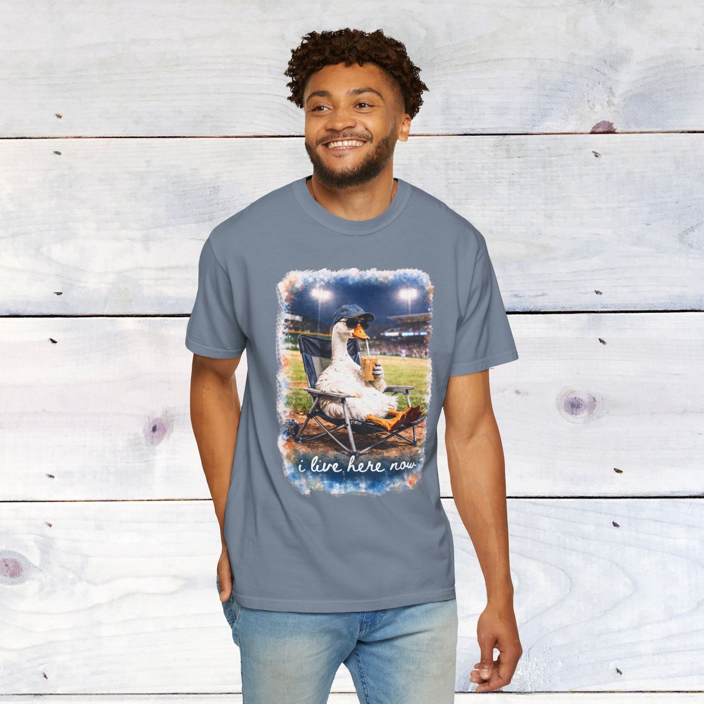 'I Live Here Now' Baseball Stadium Goose Comfort Colors Unisex T-Shirt