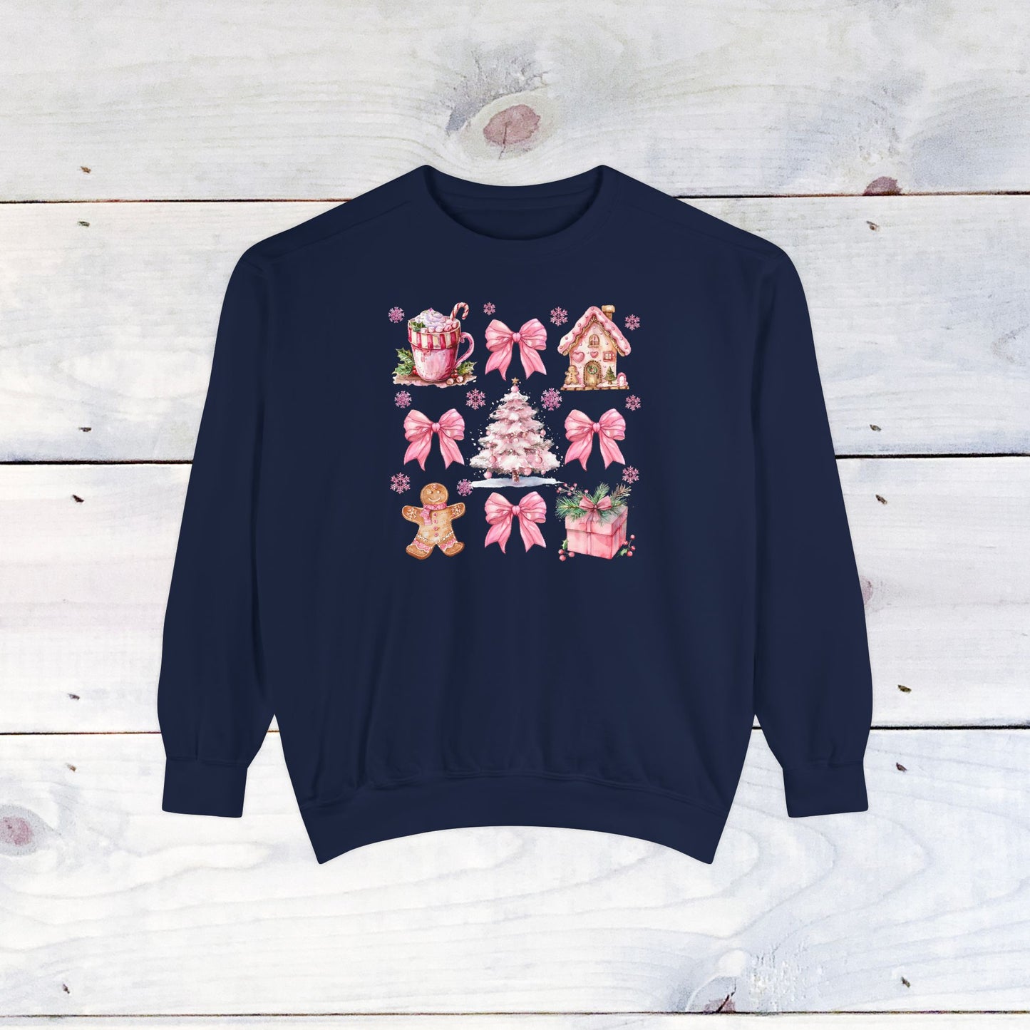 Pink Holiday Grid Comfort Colors Sweater