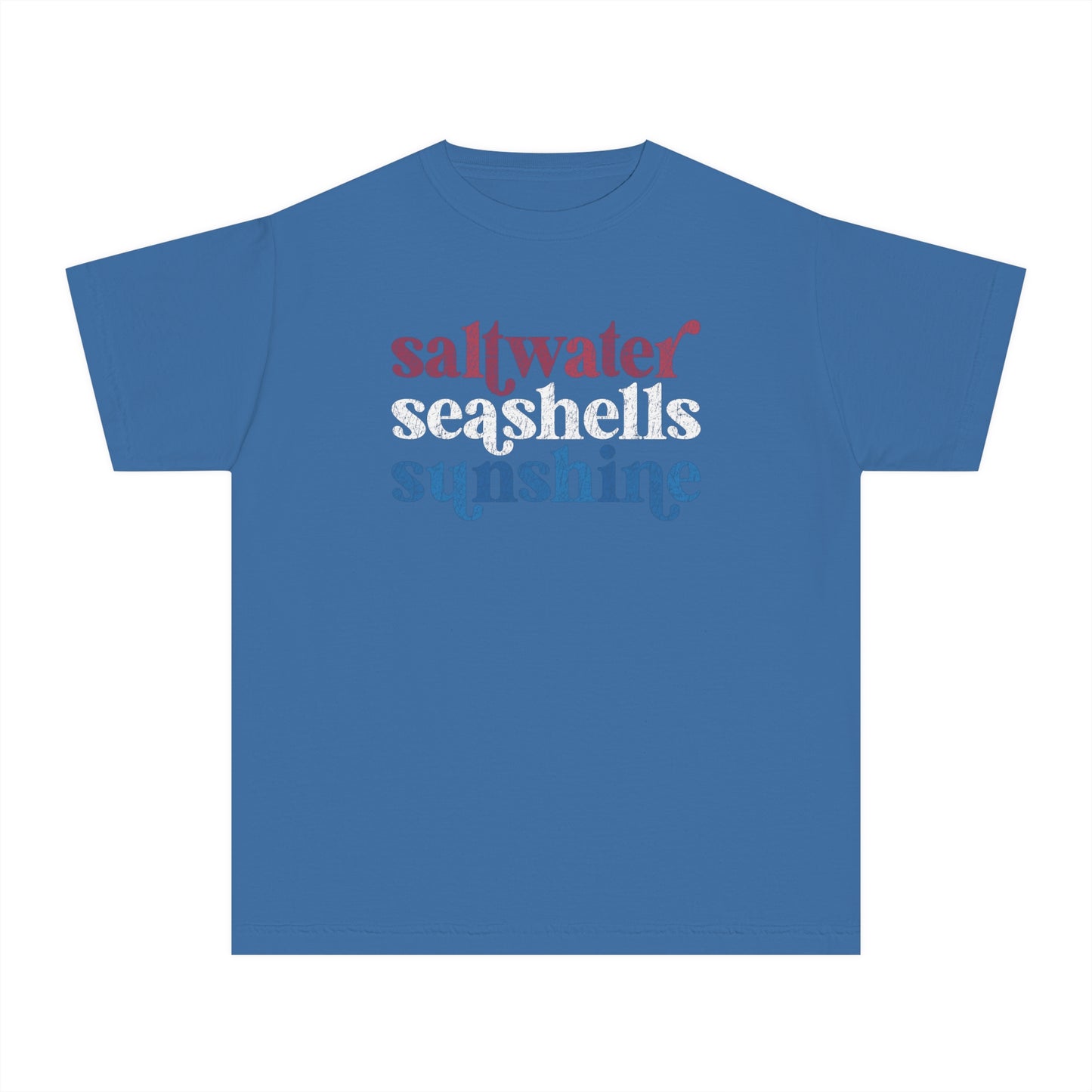 Youth Red, White, Blue Saltwater, Seashells, Sunshine Comfort Colors Youth Tee