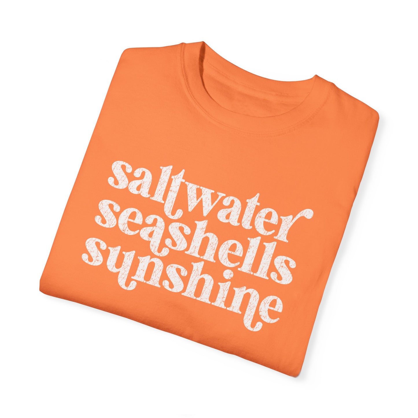 White Saltwater, Seashells, Sunshine Comfort Colors Tee