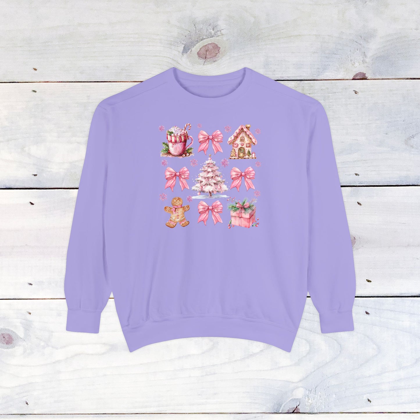 Pink Holiday Grid Comfort Colors Sweater