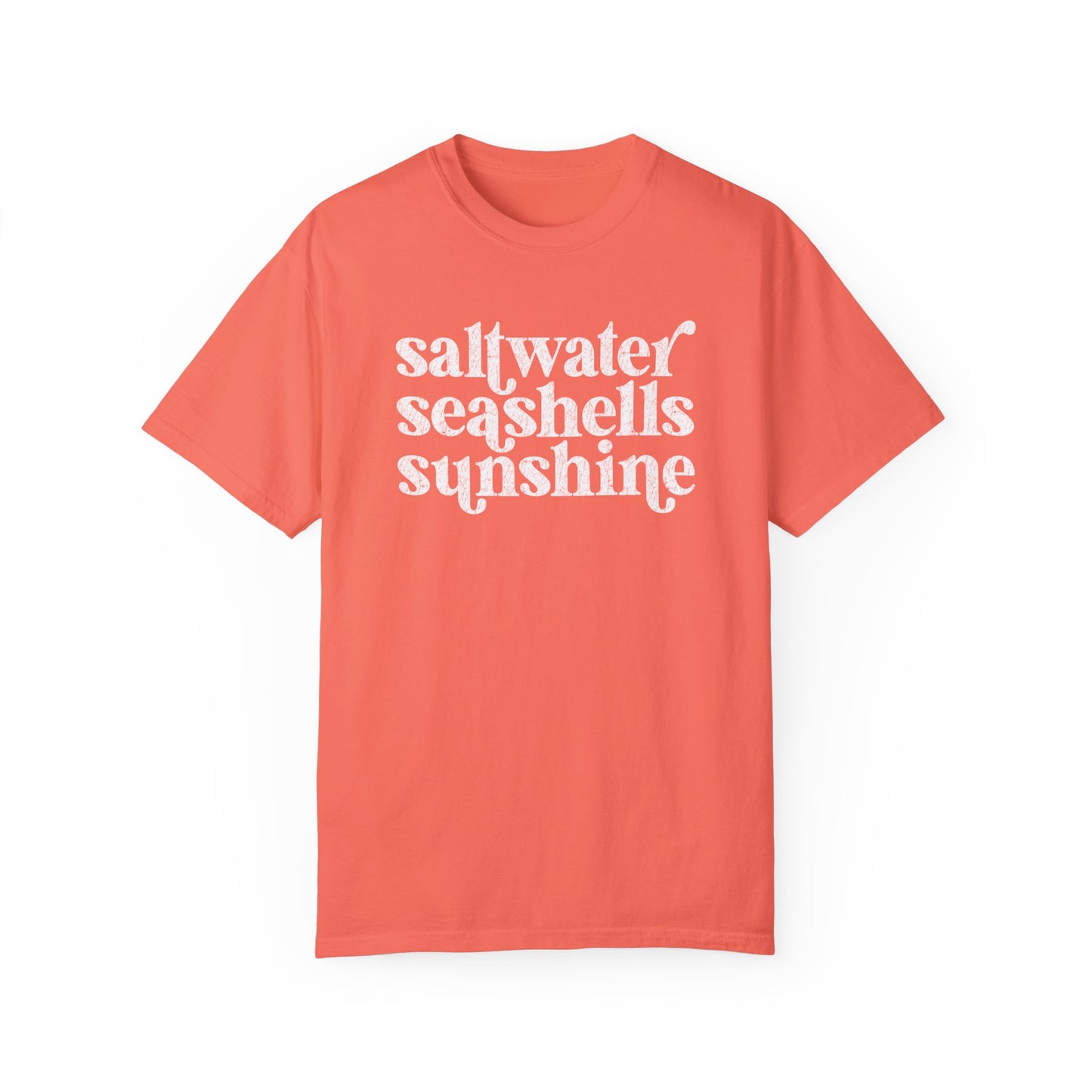 White Saltwater, Seashells, Sunshine Comfort Colors Tee