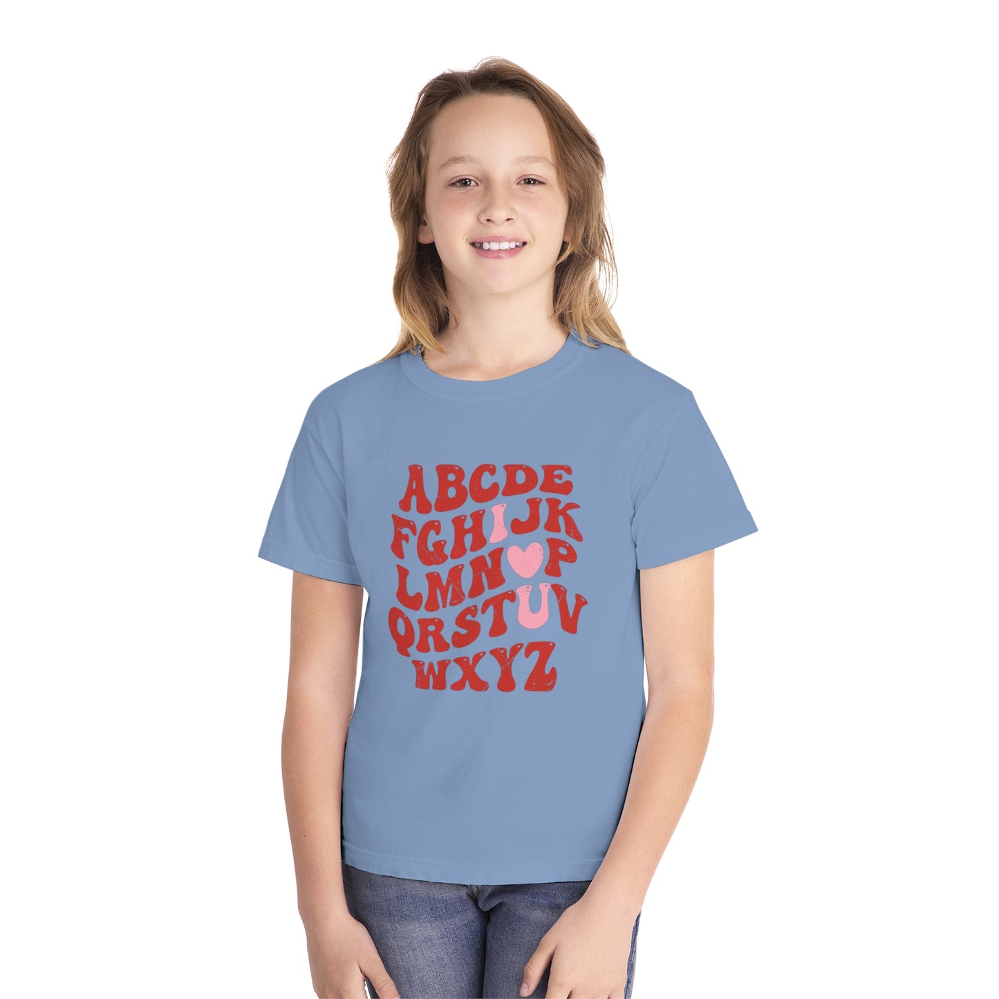 Red Alpha I Love You Youth Comfort Colors Tee